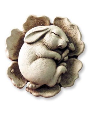 Cast Stone Plaque Featuring Bunny Rabbits - Bunny napping